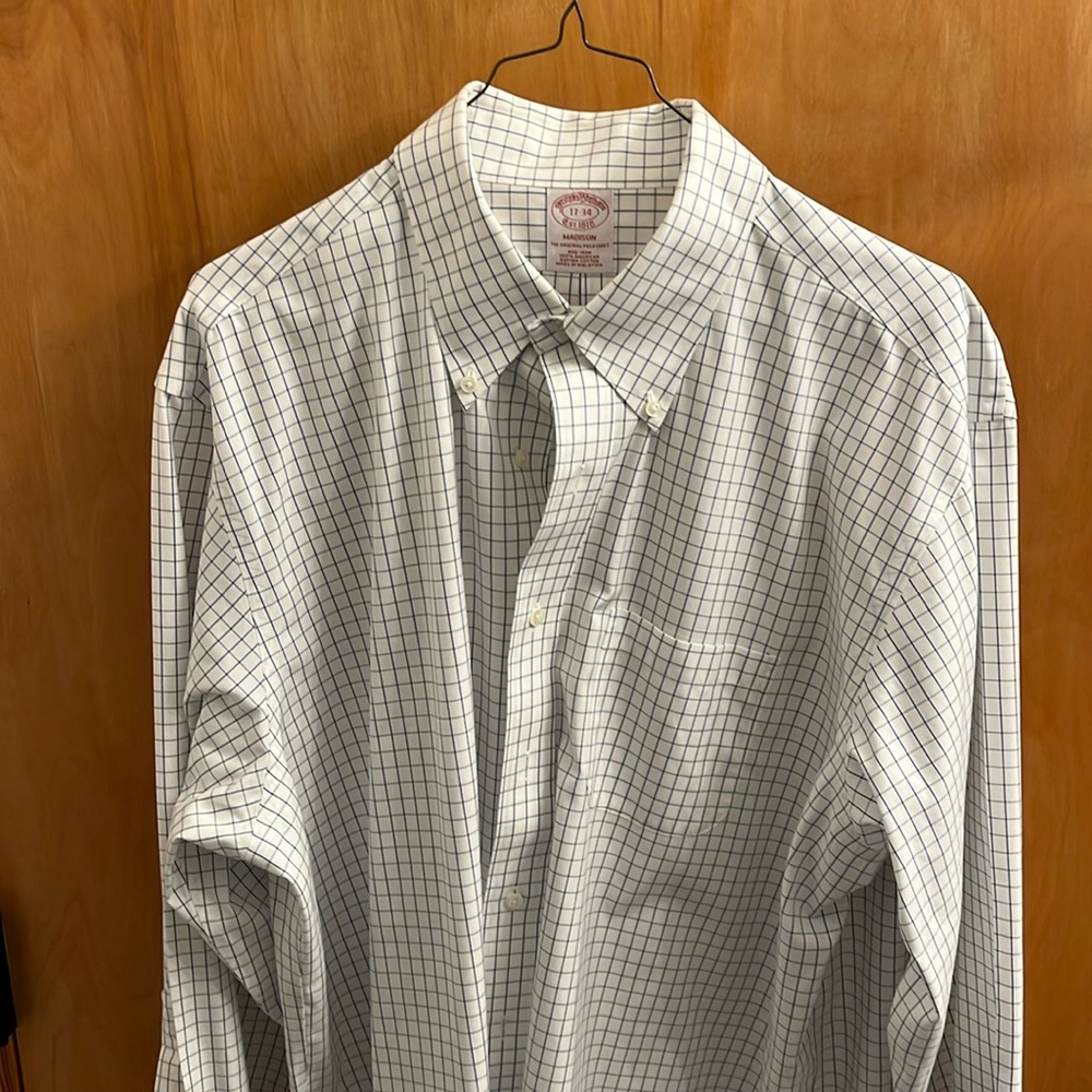 Great condition Brooks Brothers blue checkers mens dress shirt